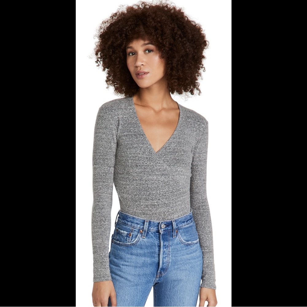 📦 MOVING SALE! Madewell Heather Gray Wrap Long Sleeve Thong Bodysuit